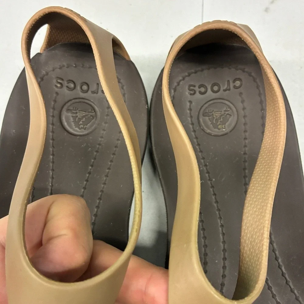 Crocs Sexi Flip Sandals Women's 9 Brown Ankle Strap Casual Beach Comfort - Picture 6 of 12